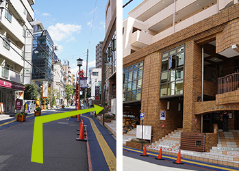 左手にナチュラルローソンが見えたらその前の茶色いビルの２階がニューロワークス大宮センターです。