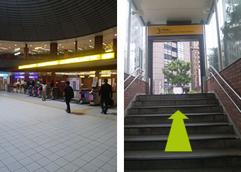 みなとみらい線　馬車道駅の改札を出たら、３番出口へと向かいます。