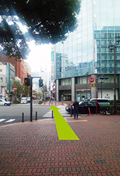 直進すると横断歩道がありますので、横断歩道を渡り、さらに直進します。